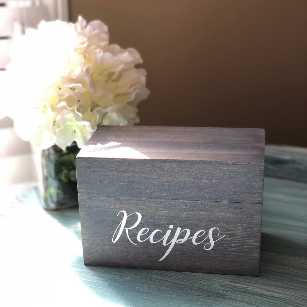 Custom Wooden Grey Recipe Box